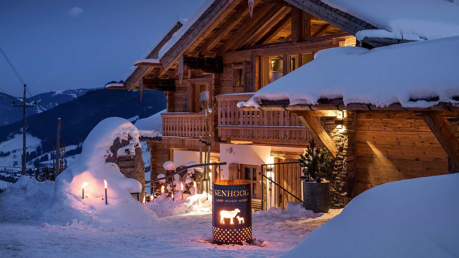 Senhoog leogang Aussenansicht Winter Dämmerung